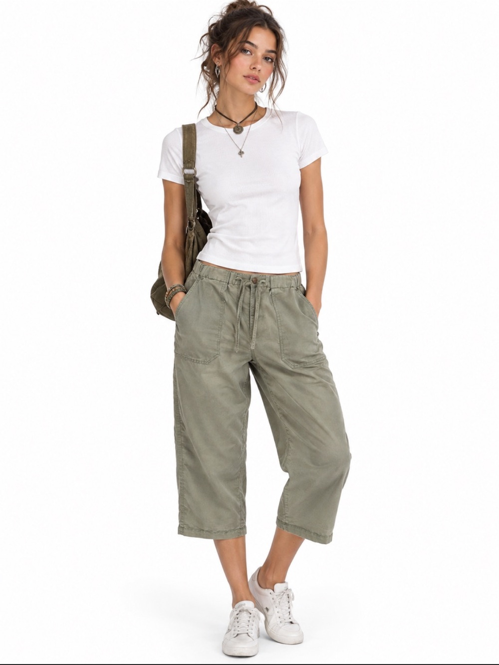 Havana Jack’s Cafe Relaxed Olive Cropped Utility Pants - Size PM